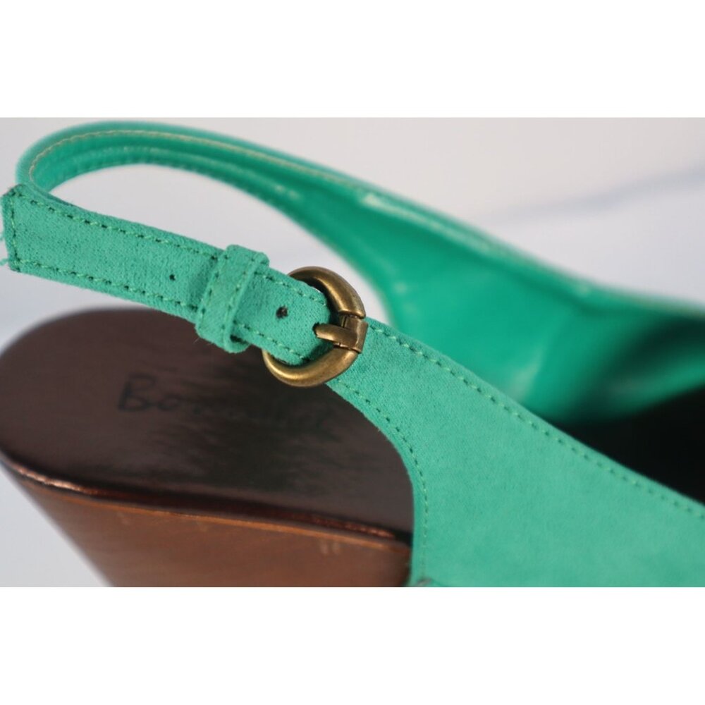 Bomlel Green Suede Wedge Sandals with Studded Accents‎ & Wooden Heel Size 8 - Picture 4 of 10